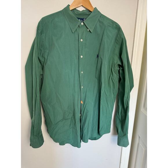 Vintage Ralph Lauren Blue Label Long Sleeve Shirt XXL Green Cotton Heavy Button - Picture 1 of 7